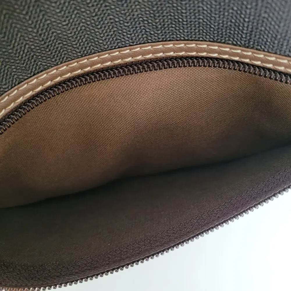 Dunhill Wristlet Pouch‎ Unisex Bag Zip Around Brown Logo Designer Coated Canvas